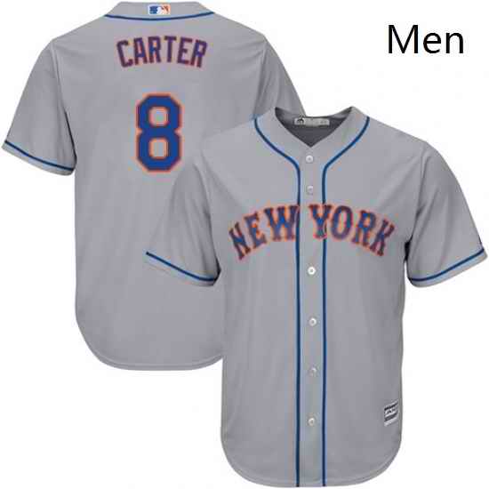 Mens Majestic New York Mets 8 Gary Carter Replica Grey Road Cool Base MLB Jersey